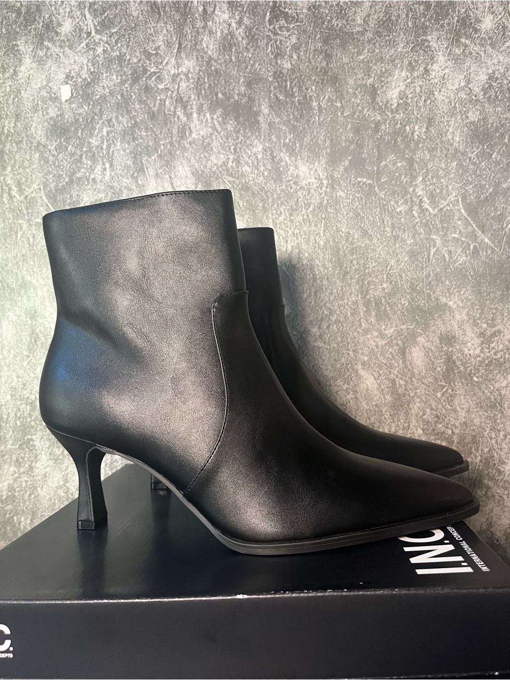 INC International Concepts Black Leather Pointed-Toe Ankle Booties